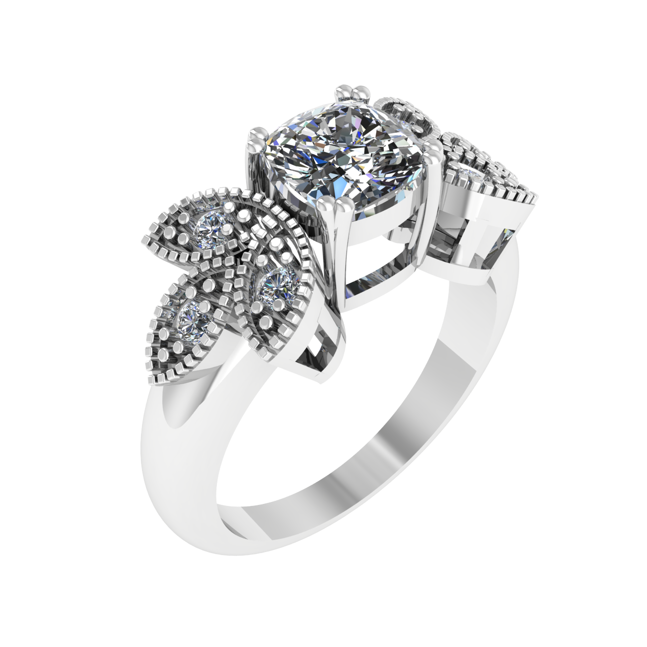 FLORAL ACCENTED  5.50mm x 5.50mm CUSHION ENGAGEMENT RING